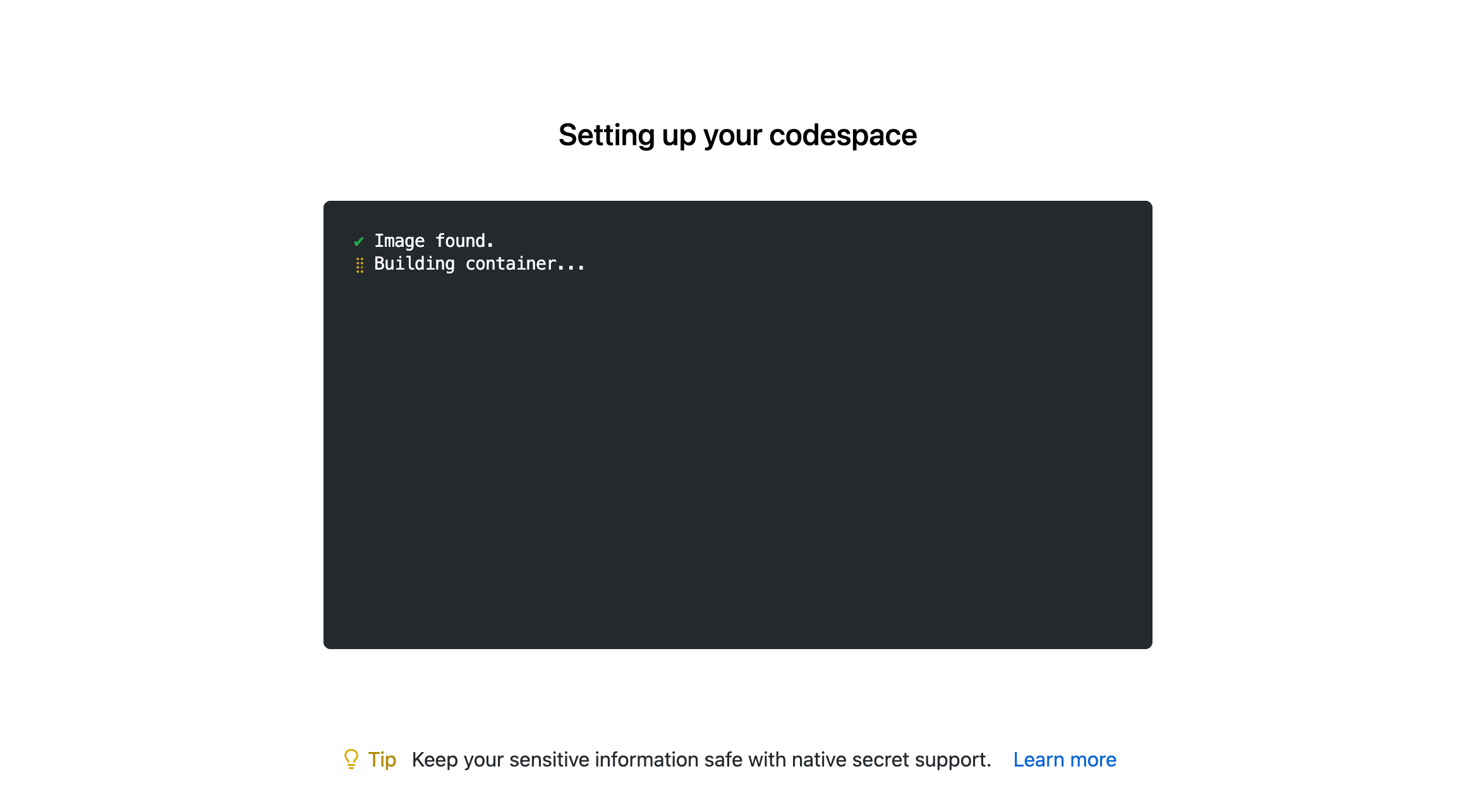 GitHub preparing your Codespace